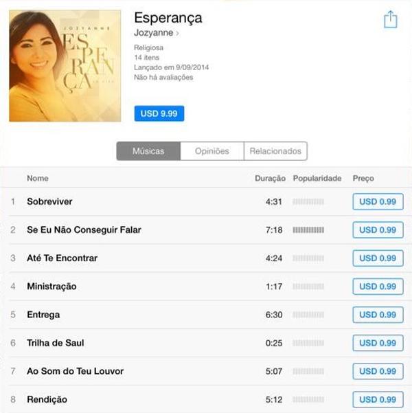 Já está disponível no iTunes o novo CD de Jozyanne